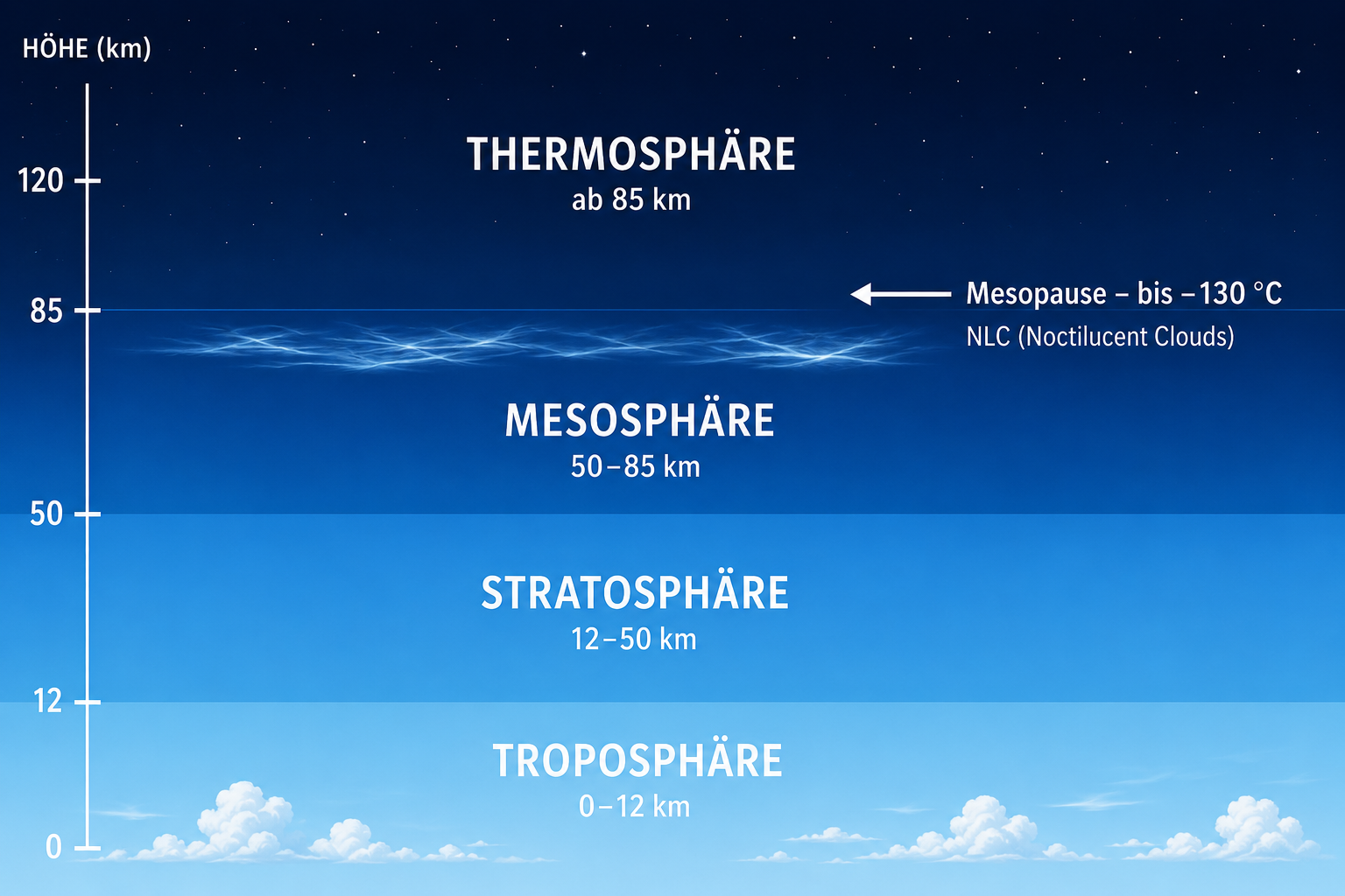 GRAFIK: Atmosphärenschichten mit Mesopause